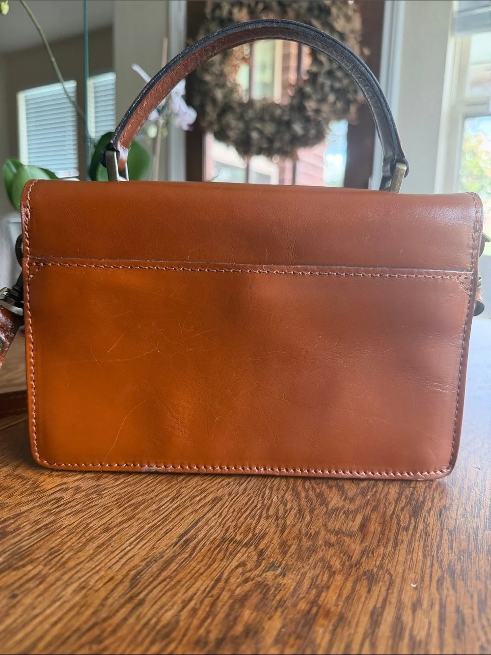 Patricia Nash Authentic Leather Heritage PORCILI Tan Top Handle Crossbody Bag